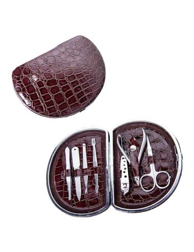 Estuche Manicura Piel Marrón 7 Piezas